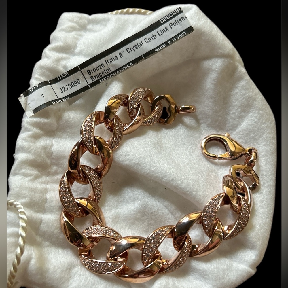 Rose Gold Crystal Curb Link Bracelet! NEW w/dust bag